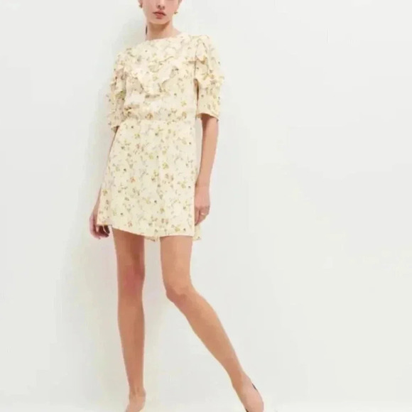 NWT Reformation Malachi Floral Ruffle Mini Dress in Cream Yellow Julius Size 6 - Picture 1 of 13